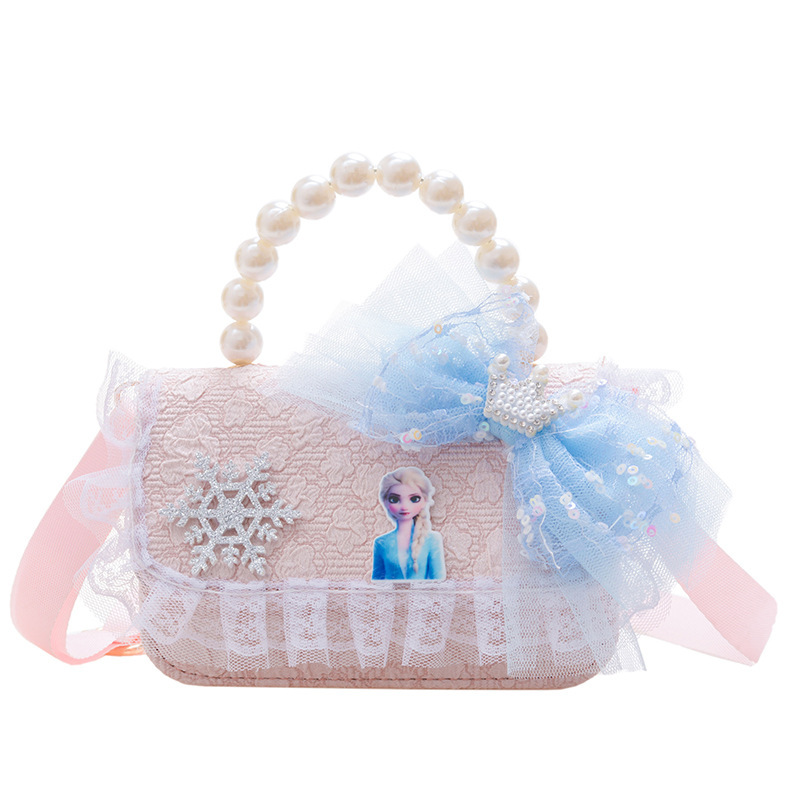Children's bags, cute bow, girls' single-shoulder bag, Frozen children's crossbody bag, pearl accessory handbag Item Picture