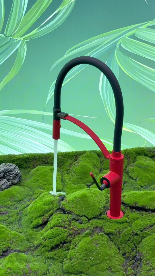 High-end pull-out kitchen faucet, SUS304 stainless steel faucet, cabinet faucet, magnetic silicone tube Application Scenario