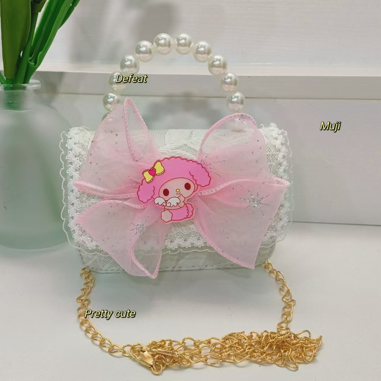 Pearl handbag, princess bag, crossbody bag, small square bag with loose change, chain bag, Melody cartoon bag, bow for children Application Scenario