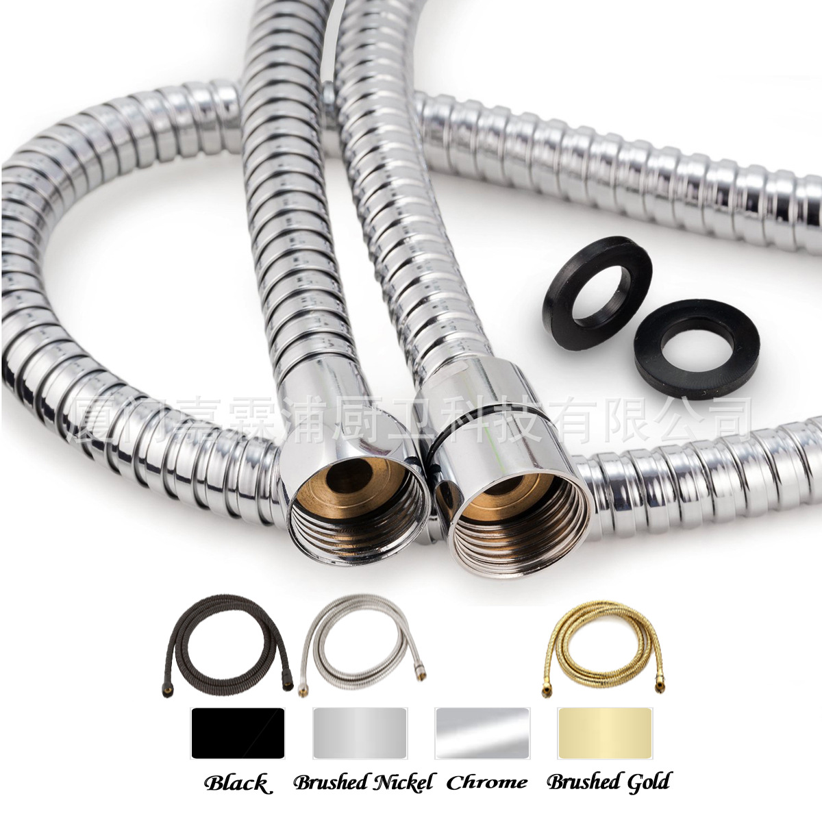 Cross-border 1.5-2 meter flexible hose for cold and hot shower heads, high-pressure hose with copper cap, stainless steel electroplated double buckle full figure