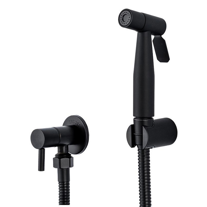 Cross-border manufacturer 304 stainless steel black baked paint spray gun for women's washers, black toilet spray gun set, toilet companion Item Picture