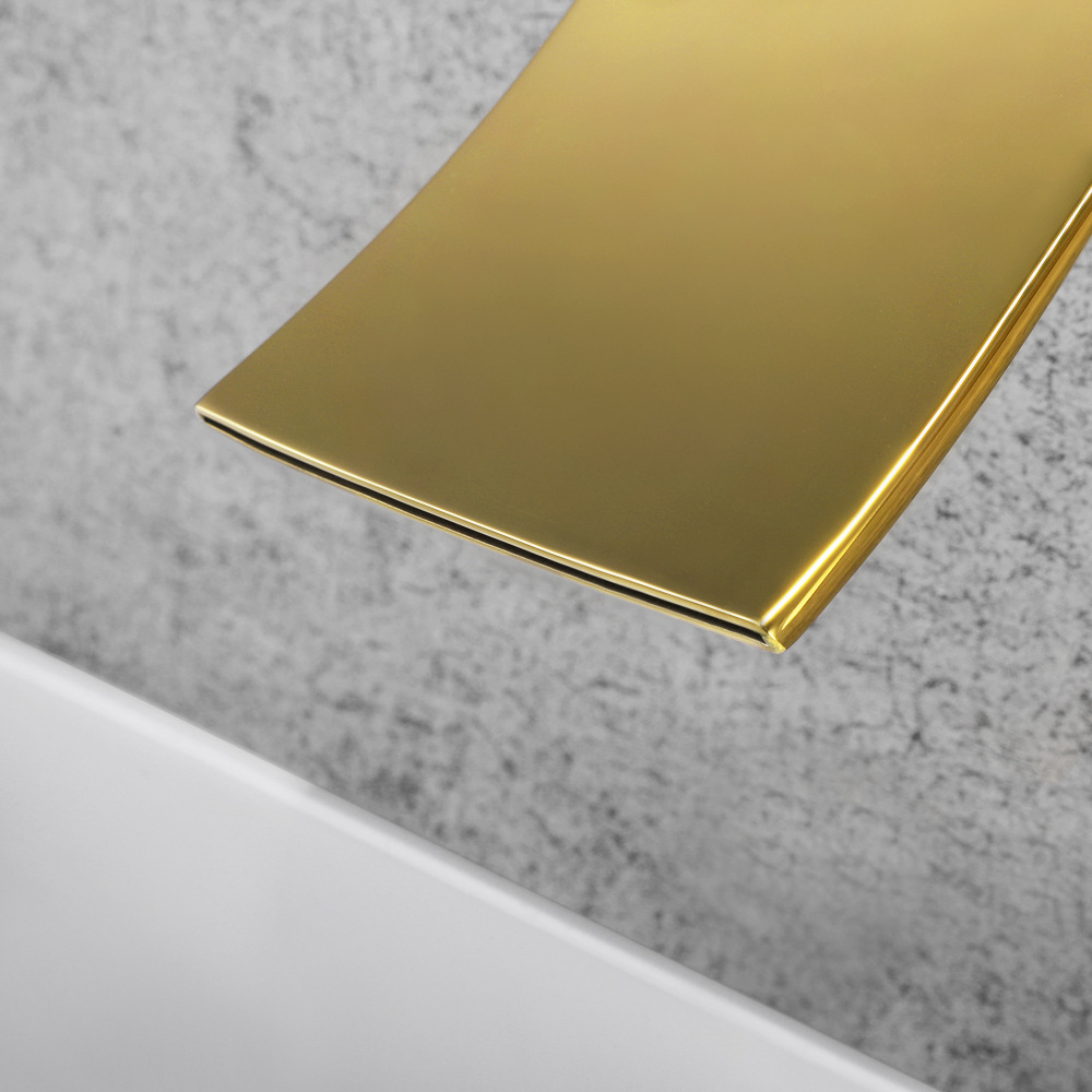 Cross-border brass washbasin faucet waterfall water outlet single, cold and hot mixed water is concealed in the wall-mounted bathroom countertop basin Application Scenario