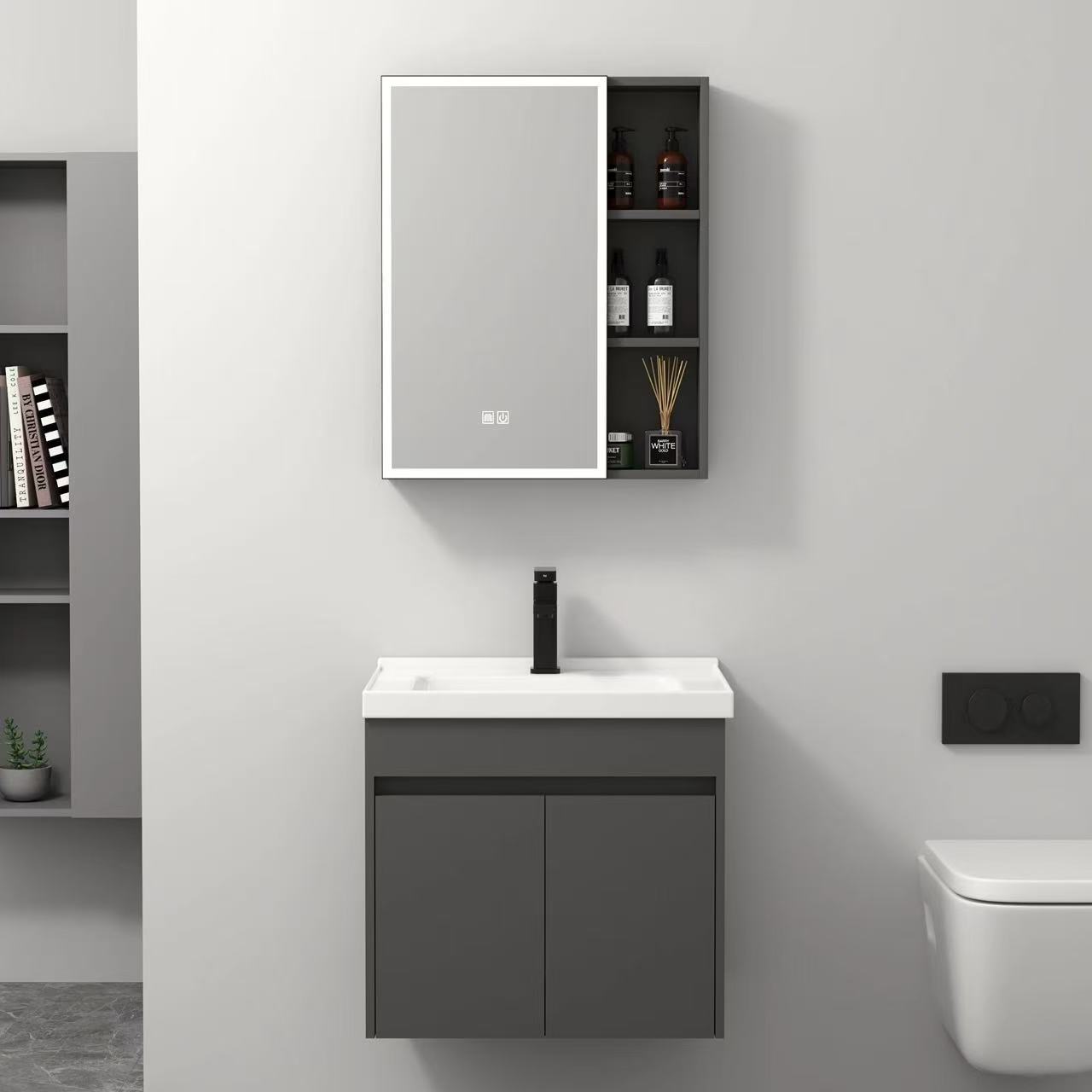 Honeycomb aluminum alloy modern and simple bathroom cabinet set, hand and face washing ceramic integrated basin cabinet, washbasin basin, small-sized apartment details Picture