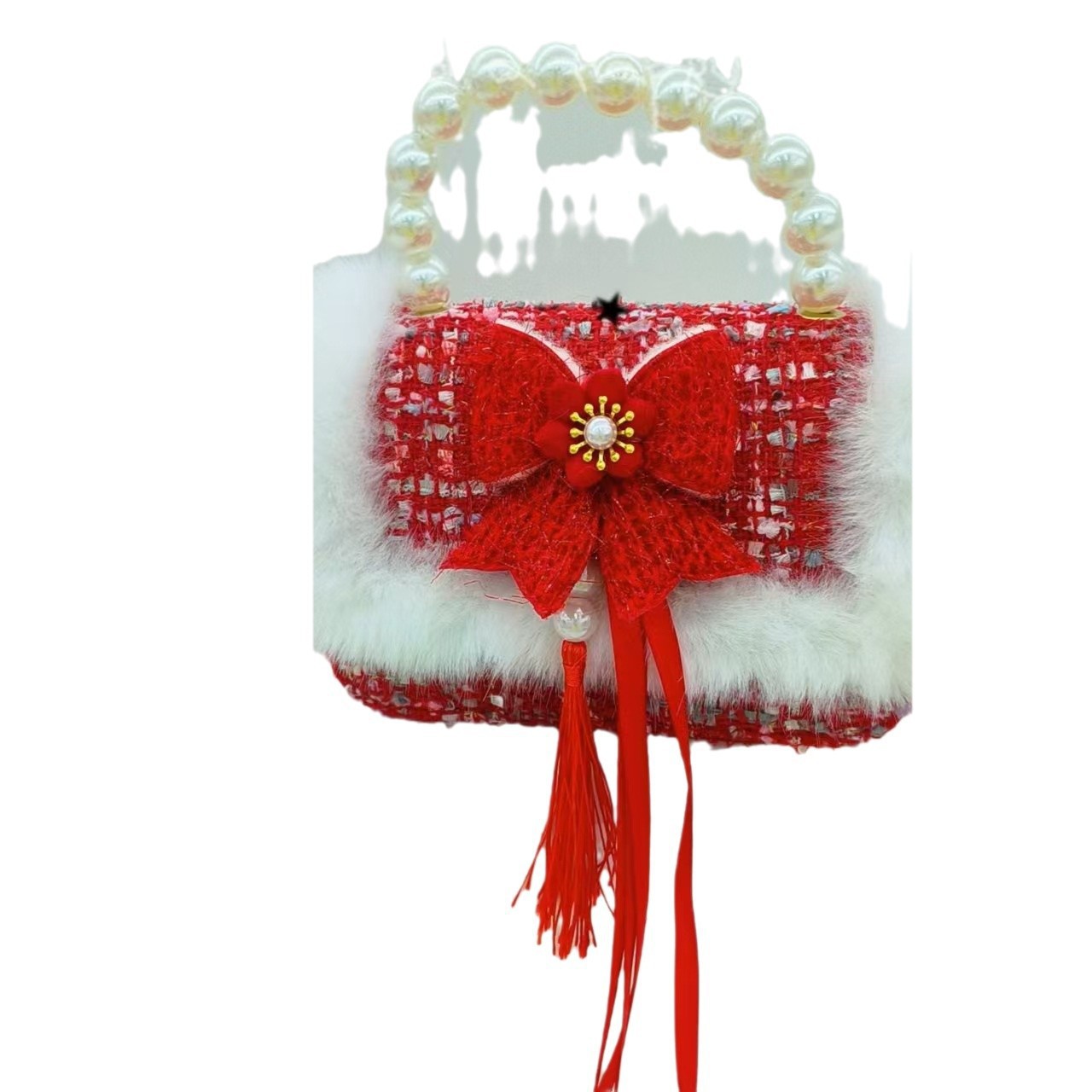 Children's New Year greeting bag, single-shoulder bag, fashionable chain, small chanel-style bag, lucky money, red hand-held crossbody bag, gift beads Item Picture