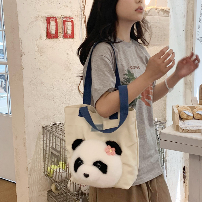 Panda Bag 2024 New Style fashionable canvas bag, single-shoulder bag, large-capacity tote bag, school commuting crossbody bag Specification drawing