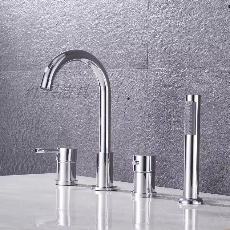 Copper split faucet, vertical four-piece set, bathtub faucet, four-hole showerhead, black chrome plated, gold brushed gold Specification drawing
