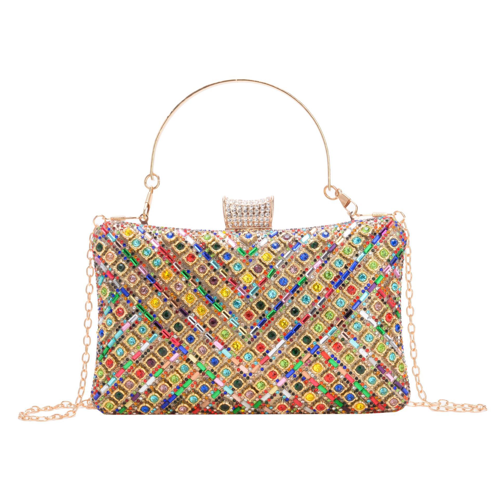 High-end evening dress, lady's water diamond clutch bag, diamond-encrusted bag, colorful diamond chain cheongsam bag, evening bag, women's handbag Item Picture