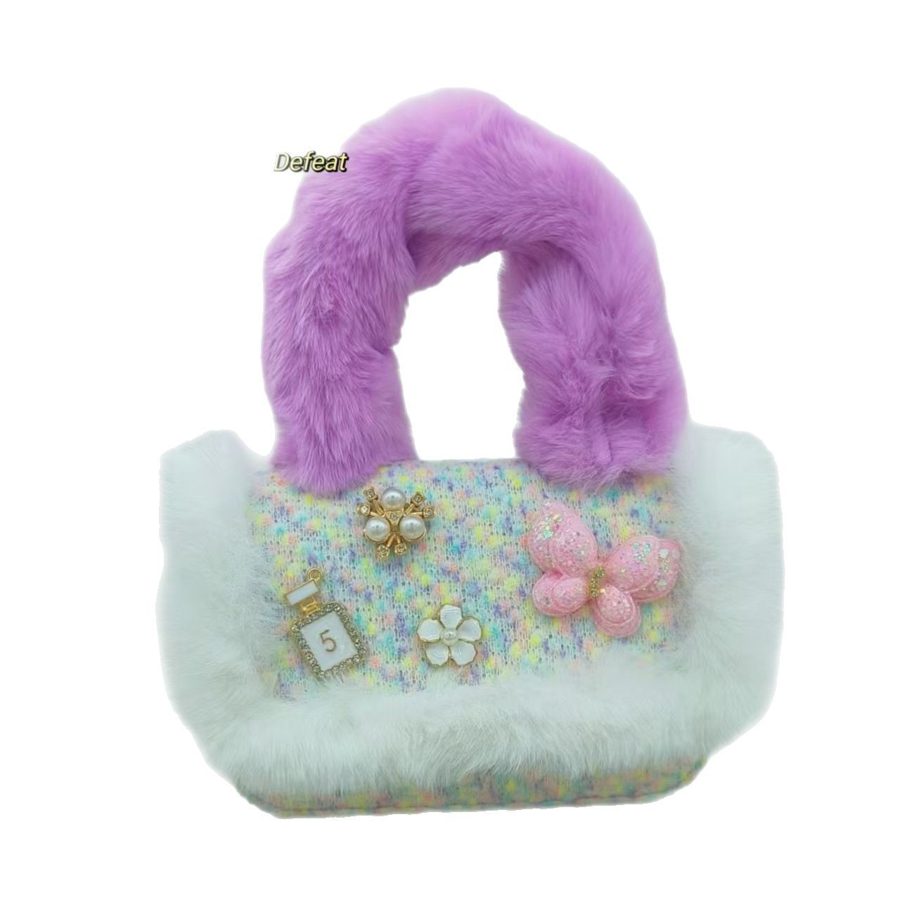 Stylish plush handbag, single-shoulder crossbody bag, little girl, baby accessory bag, coin purse, fashionable small square bag Item Picture