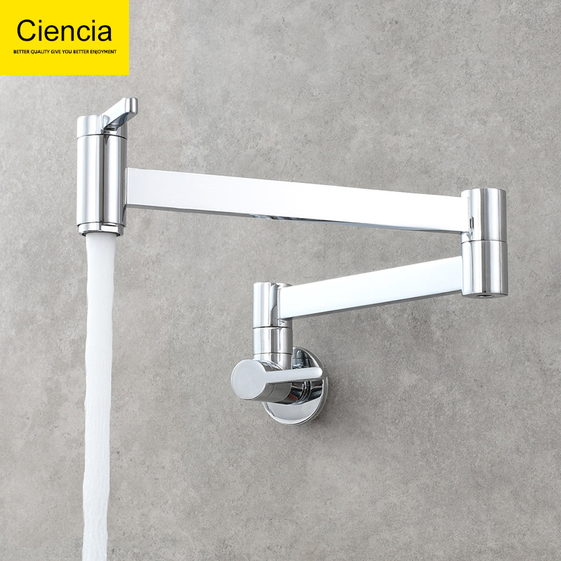 Copper square double-switch washbasin faucet, kitchen wall-mounted foldable single-cooling faucet, extended faucet for mop sink full figure