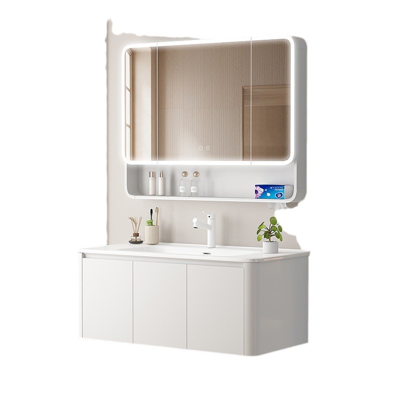 Arc-shaped honeycomb aluminum thickened space aluminum bathroom cabinet, integrated ceramic washbasin cabinet set, face washing, makeup and washbasin Item Picture