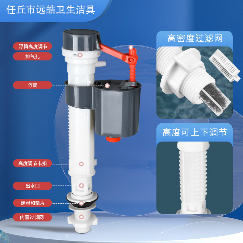 High-pressure drain valve, water inlet valve, old-fashioned split toilet, drainage and sanitary ware set, water tank accessories, squat toilet flush valve details Picture
