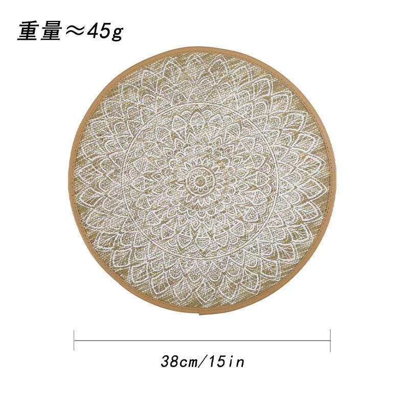 欧式黄麻纸编织印刷折线款桌垫高级感十足皮革包边缝纫自然餐垫装