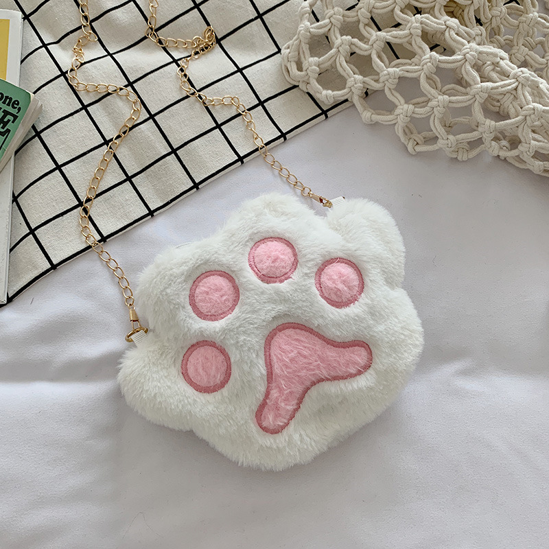 MAO MAO Bag Women's 2020 Autumn/Winter New Trendy Korean style Bag, plush single-shoulder bag, crossbody bag, bear paw chain small bag details Picture
