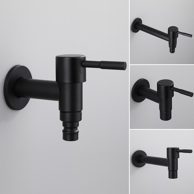 Black dedicated 4-point washing machine faucet, 304 stainless steel, white faucet, quick-opening mop, extended sink nozzle details Picture