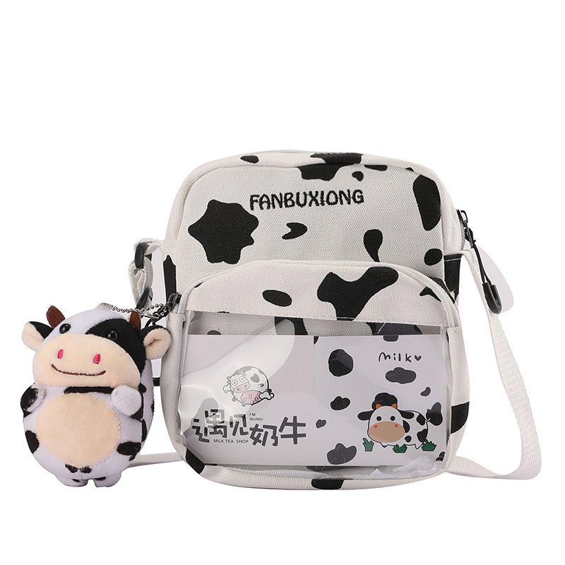 Wholesale of 2024 new Korean-style streetwear single-shoulder crossbody bag with cow pattern and simple canvas bag Item Picture