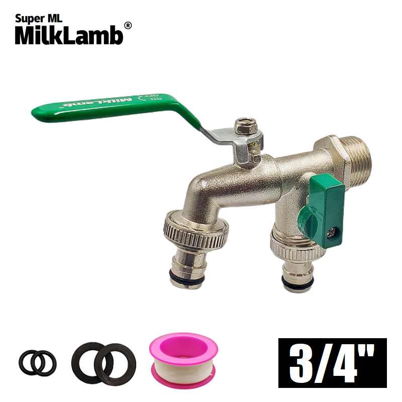 Cross-border exclusive 3/4 gardening zinc alloy faucet with one in and two out double pacifier faucet [Green] full figure