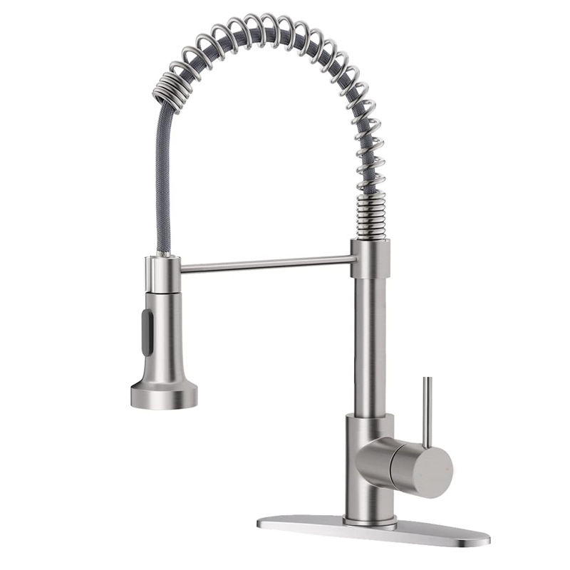 Cross-border stainless steel spring pull-out faucet, kitchen pull-out cold and hot dual-purpose universal rotating anti-splash faucet Item Picture