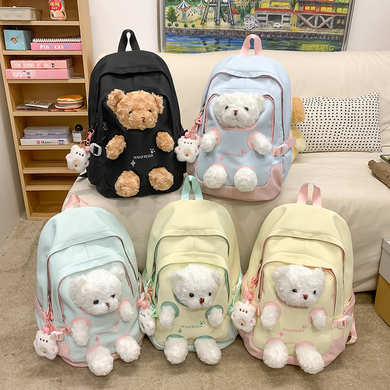 Cute little bear backpack for girls, high appearance level, schoolbag for junior and senior high school students, cartoon doll schoolbag for girls details Picture