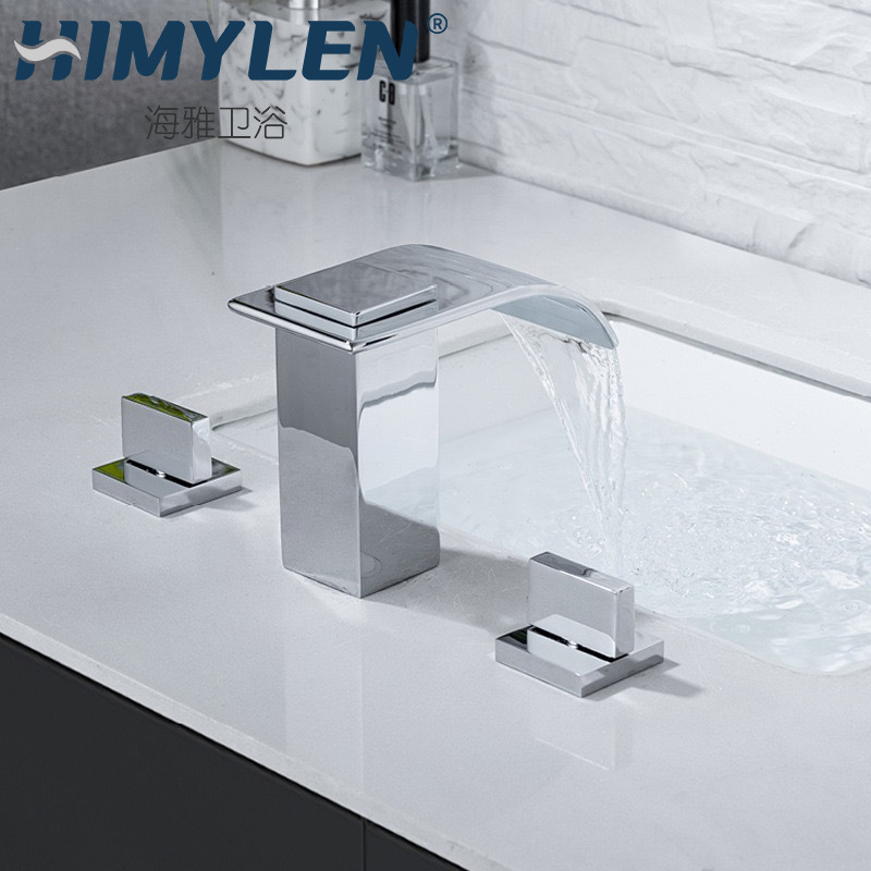 Washbasin, washbasin, split faucet, waterfall bathroom, three-hole washbasin, countertop, cold and hot faucet, three-piece set Application Scenario