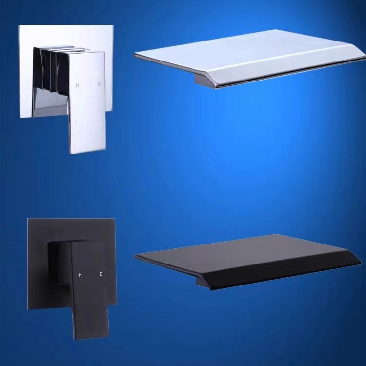 New Nordic waterfall bathtub faucet, concealed cold and hot wall-mounted black built-in faucet shower head Item Picture