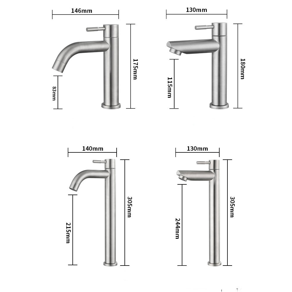 Cross-border single cold faucet, 304 stainless steel washbasin, washbasin, countertop basin, bathroom hot and cold water faucet Specification drawing