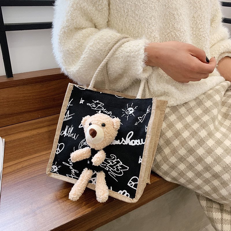 Wholesale 2020 new Instagram winter cute bear Japanese women's bags, cartoon student fashion hand-held trendy fabric bags Application Scenario