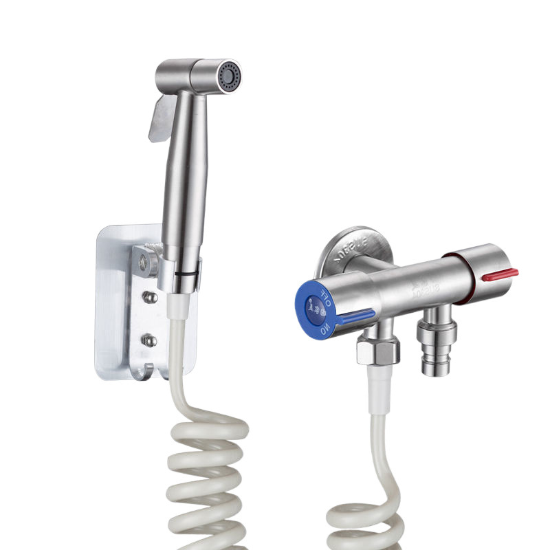304 stainless steel toilet companion spray set, one inlet and two outlets Angle valve, body wash, women's washbasin, pressurized shower head factory Item Picture