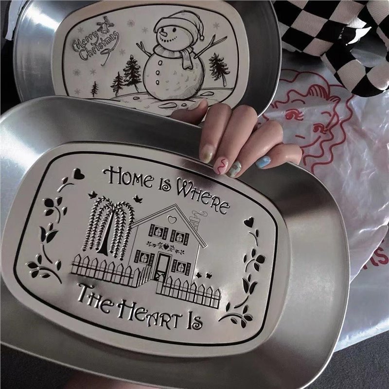 Creative retro tinplate trays, fruit plates, American metal candies, snacks, pastry plates, miscellaneous plates, camping tableware Specification drawing