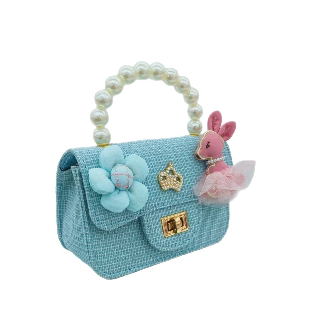 Pearl handbag, cartoon rabbit princess bag, single-shoulder bag, little girl crossbody bag, small square bag, coin purse, accessory bag Item Picture