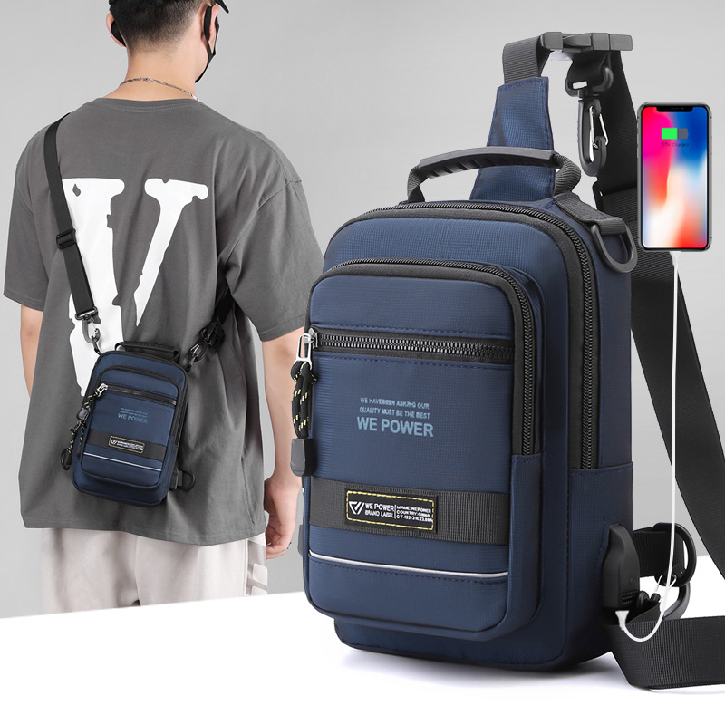 WEPOWER's new men's chest bag, multi-functional outdoor single-shoulder crossbody bag, USB charging chest bag, sports small bag Specification drawing