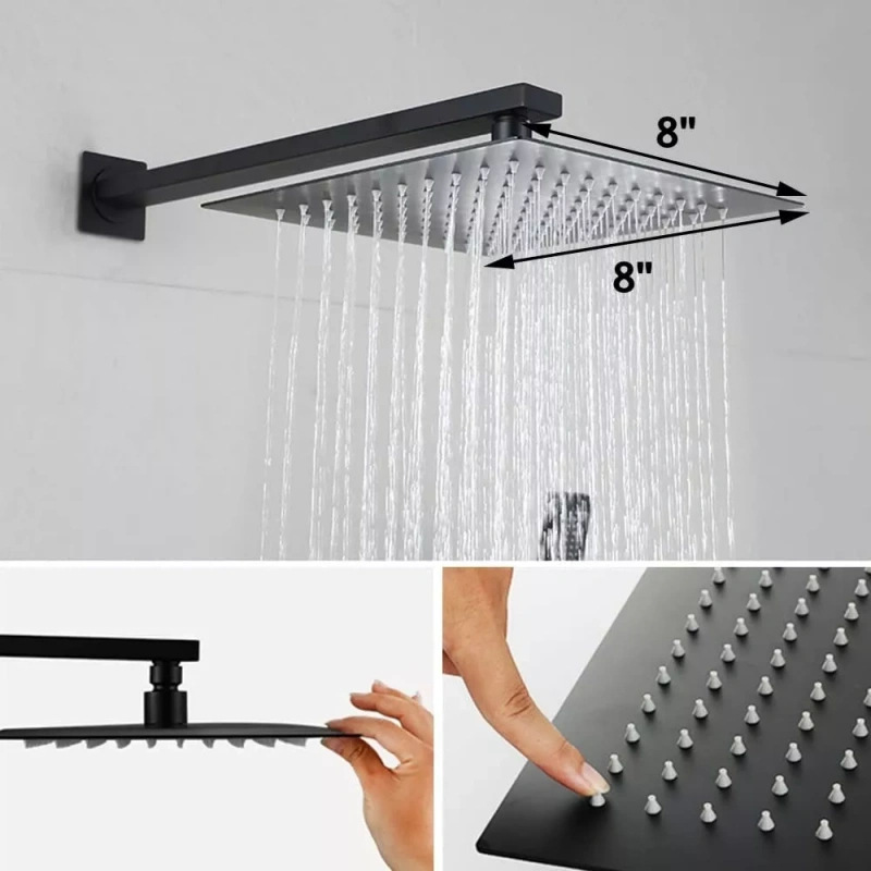 Black concealed shower head, wall-mounted single-function square cold and hot shower faucet, concealed shower head across borders Specification drawing
