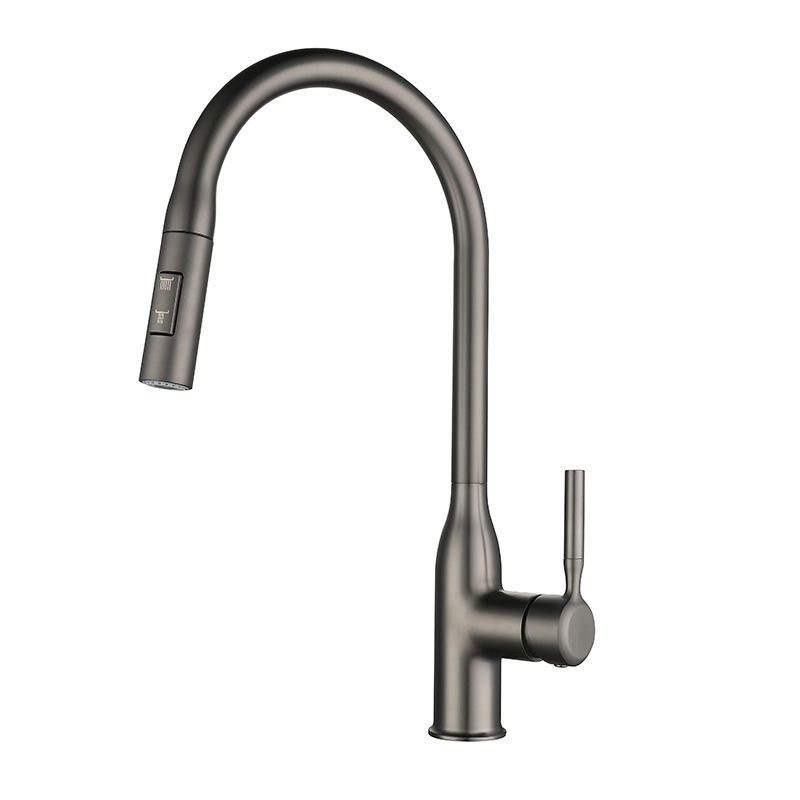 Guangdong gun gray pull-out kitchen cold and hot splash-proof faucet, all-copper kitchen sink telescopic faucet Item Picture