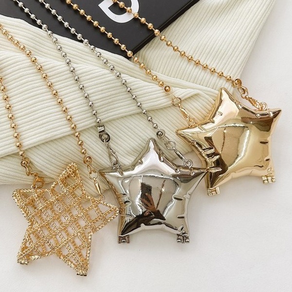 2025 New cross-border zinc alloy shiny and shiny metal five-pointed star box mini bag, small change crossbody red envelope full figure