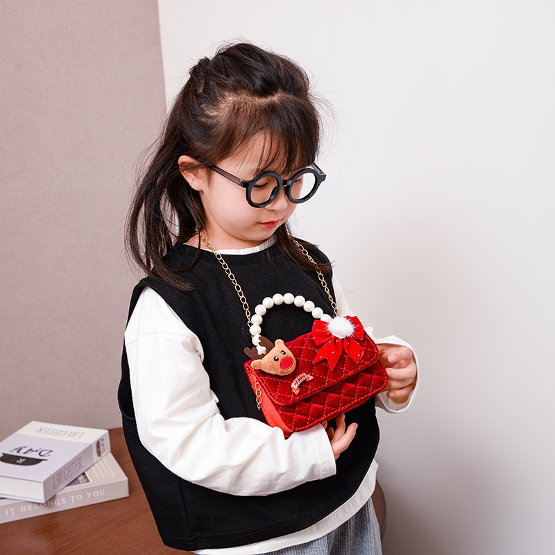New autumn and winter bright red children's bag, New Year and Christmas style Chanel stylish crossbody bag, little girl's coin purse Specification drawing