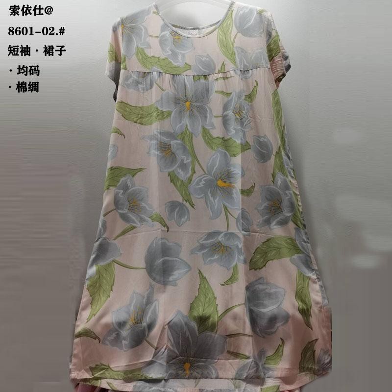 Cotton silk skirt, new summer short-sleeved skirt, women's style, wholesale export, nightgown, uniform size, women's robe, home wear details Picture