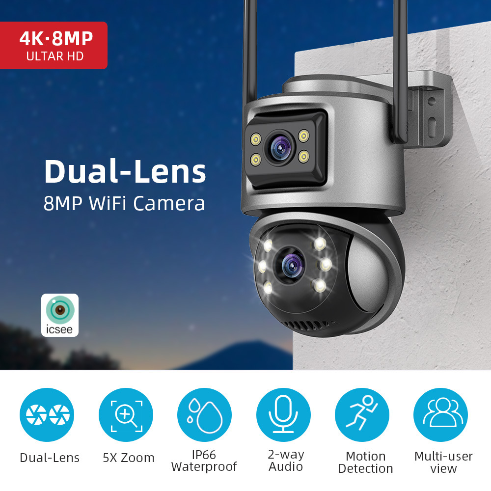 WIFI dual-lens dual-screen surveillance camera icsee gun and ball integrated high-definition outdoor surveillance Dual lens details Picture