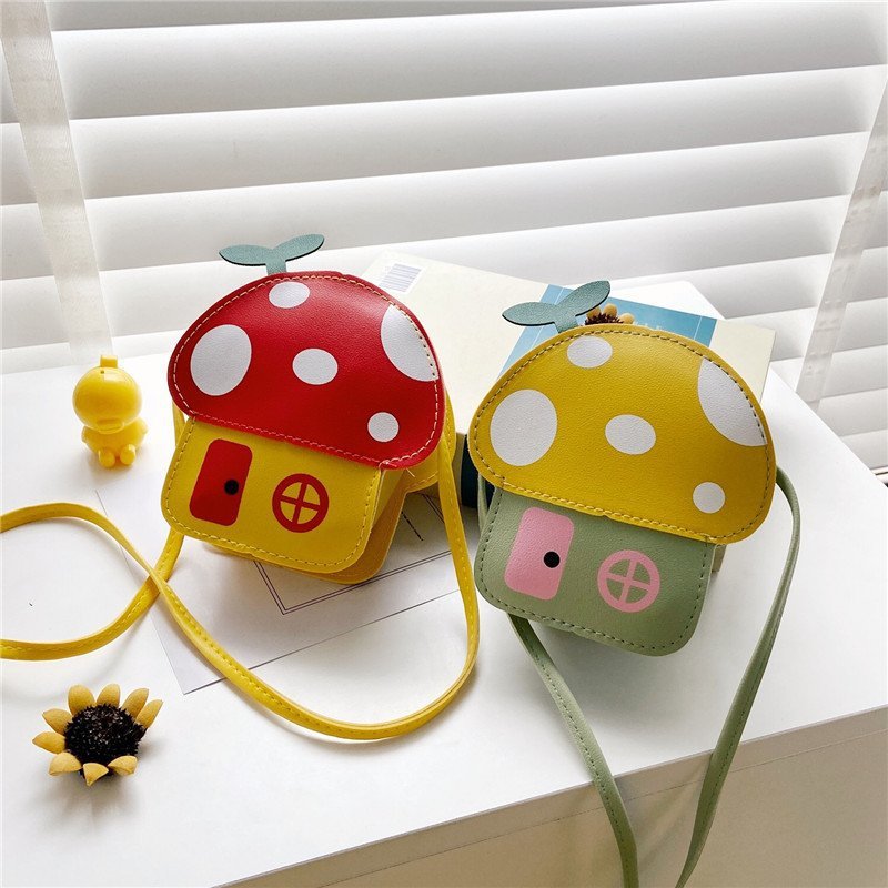 New cartoon and cute children's bag, PU single-shoulder bag, Korean-style casual crossbody bag for girls, little mushroom coin purse Specification drawing