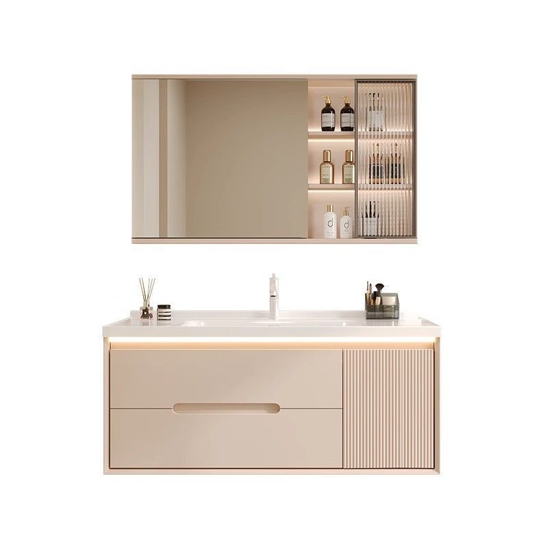 French light luxury bathroom cabinet, combined washbasin, ceramic integrated washbasin, smart washbasin, hand washing, bathroom cabinet, cream Item Picture