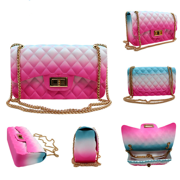 Clearance gradient graffiti colored jelly bag, diamond-shaped chain bag, small square bag for export, single-shoulder bag, crossbody bag Specification drawing