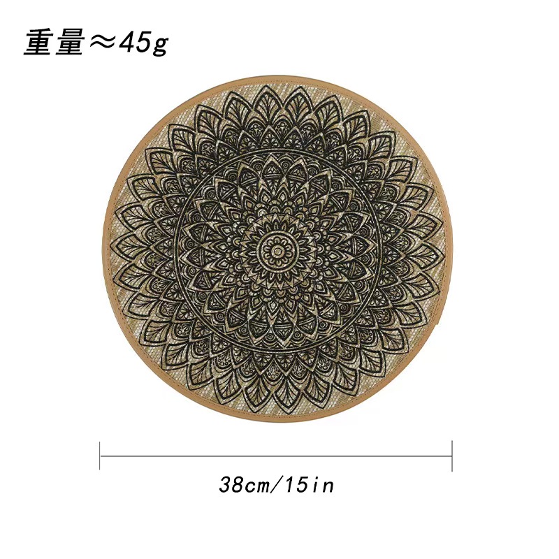 欧式黄麻纸编织印刷折线款桌垫高级感十足皮革包边缝纫自然餐垫装详情2