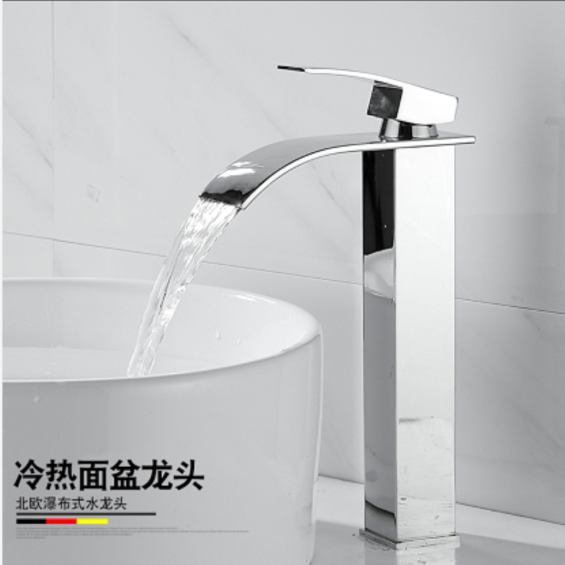 Black stainless steel washbasin, hot and cold water faucet, hotel bathroom washbasin, bathroom cabinet, square waterfall faucet Application Scenario