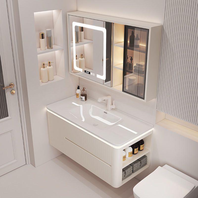 Simple cream washbasin, ceramic integrated modern bathroom, smart solid wood bathroom cabinet, washbasin combination details Picture