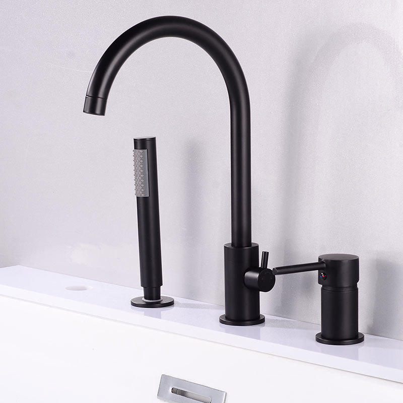 All-copper gun, grey bathtub faucet, side-mounted split hot and cold water faucet, three-piece set, bathroom showerhead, rotatable full figure