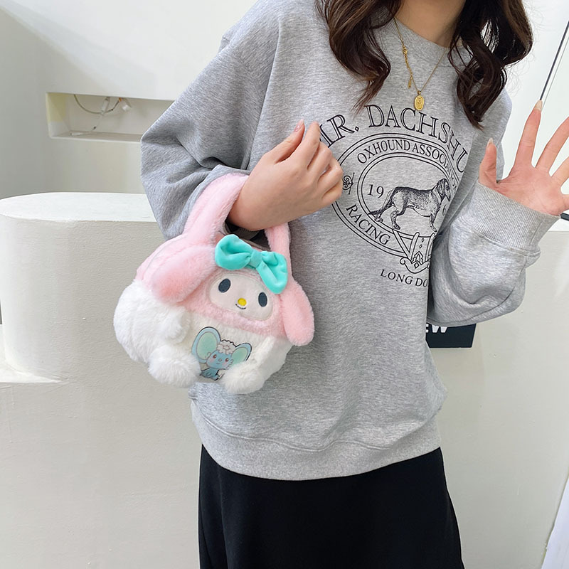 New cartoon Sanrio handbag, 8-inch plush toy, claw machine doll, figurine handbag for export wholesale Specification drawing