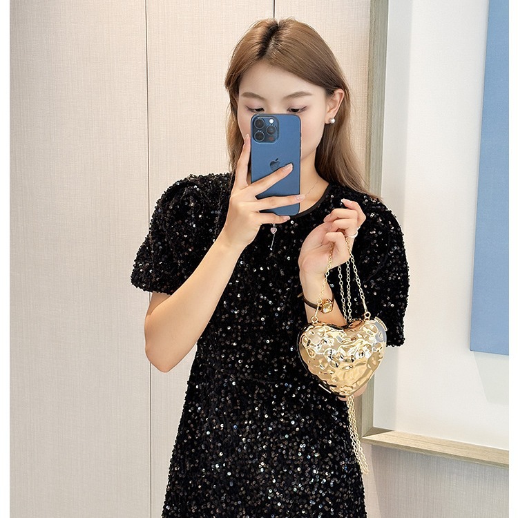 2025 New cross-border silver mini heart-shaped meteorite acrylic bag, key, lipstick, chain crossbody small bag details Picture
