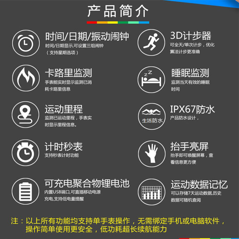 Charging, step counting, raising the hand to light up the screen, vibration, silent alarm, sleep calorie measurement, smart sports watch source factory details Picture