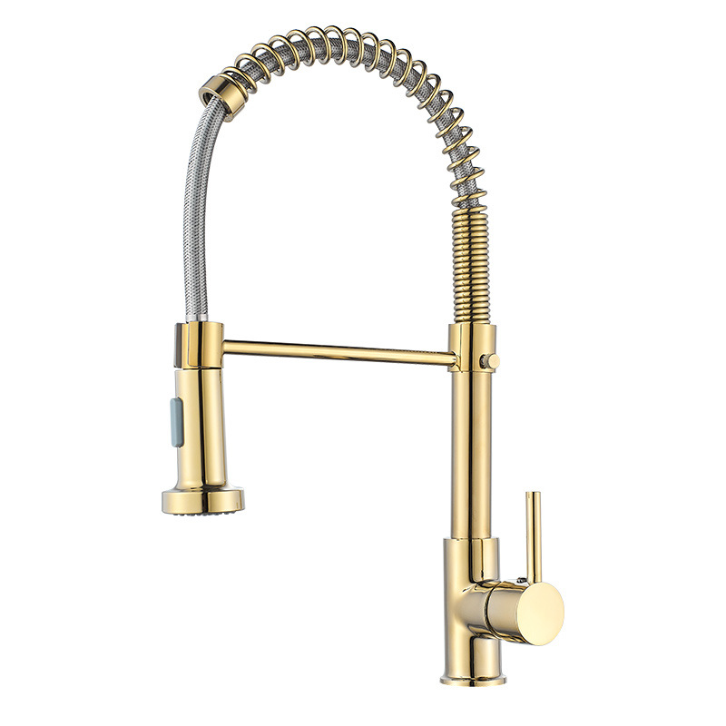 DANWEILE cross-border all-copper spring faucet kitchen sink can be rotated and pulled, painted black, gold with dots Item Picture