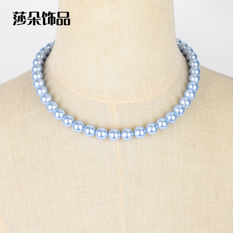 莎朵饰品高品质玻璃高亮施家仿珍珠蓝玫瑰色手工DIY饰品项链串珠 散珠配件白底实物图