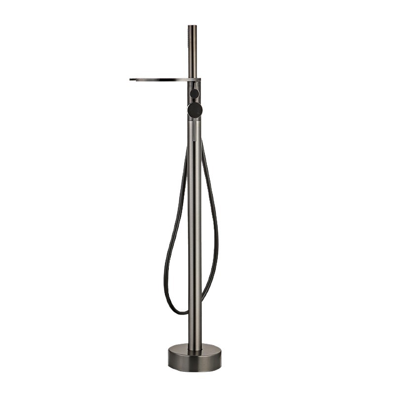 The factory supplies water-plated grey floor-standing waterfall bathtub faucets with high-flow cold and hot dual-control shower heads Item Picture