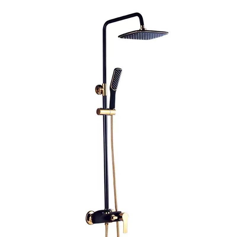 All-copper black gold shower head set, European-style cold and hot bathroom, hand-held shower head, lifting shower rod, pressurized shower head Item Picture